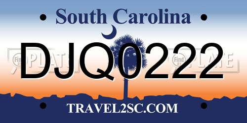 DJQ0222 South Carolina License Plate