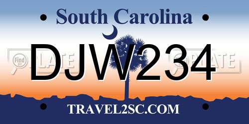 DJW234 South Carolina License Plate
