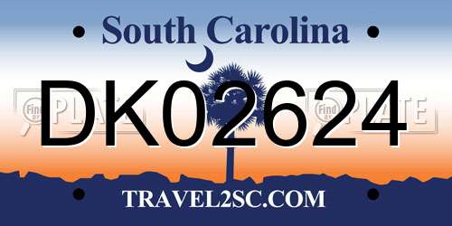 DK02624 South Carolina License Plate