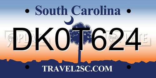 DK0T624 South Carolina License Plate