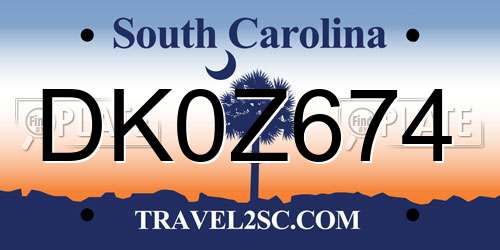DK0Z674 South Carolina License Plate
