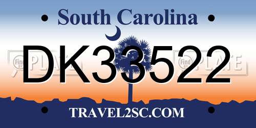 DK33522 South Carolina License Plate