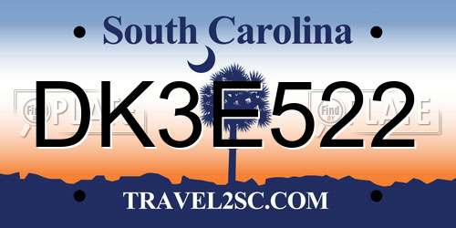 DK3E522 South Carolina License Plate