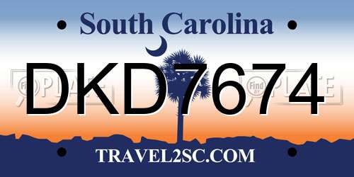 DKD7674 South Carolina License Plate