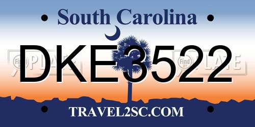 DKE3522 South Carolina License Plate