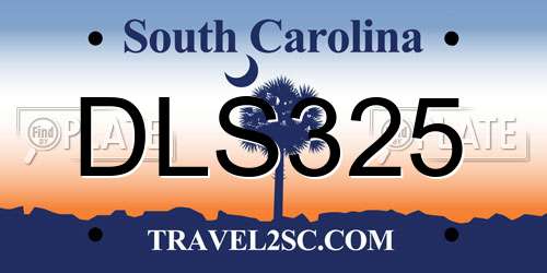 DLS325 South Carolina License Plate