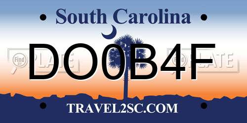 DO0B4F South Carolina License Plate