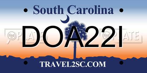 DOA22I South Carolina License Plate