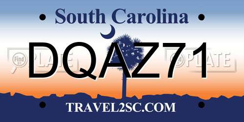 DQAZ71 South Carolina License Plate