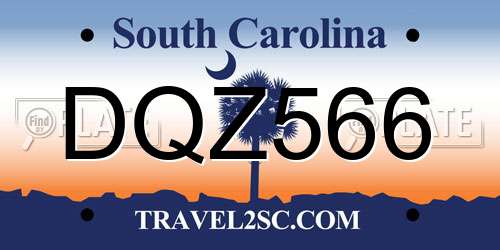 DQZ566 South Carolina License Plate