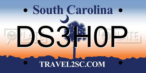 DS3H0P South Carolina License Plate