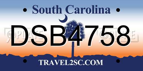 DSB4758 South Carolina License Plate