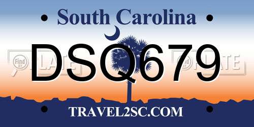 DSQ679 South Carolina License Plate