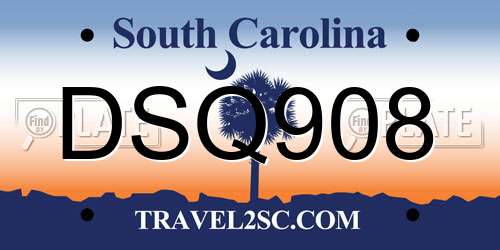 DSQ908 South Carolina License Plate