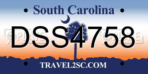 DSS4758 South Carolina License Plate
