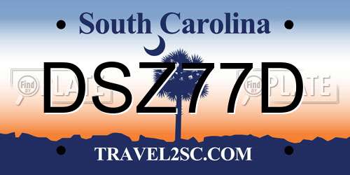 DSZ77D South Carolina License Plate