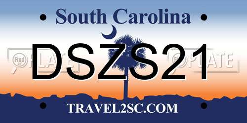 DSZS21 South Carolina License Plate