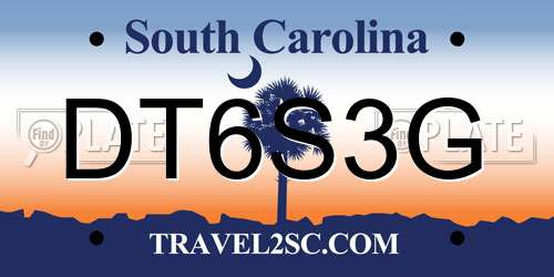 DT6S3G South Carolina License Plate