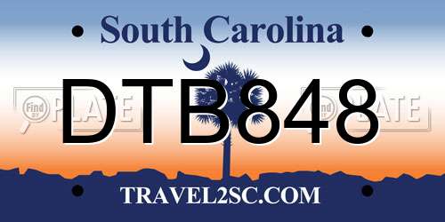 DTB848 South Carolina License Plate