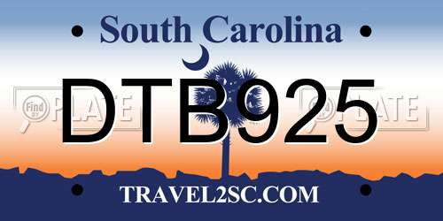 DTB925 South Carolina License Plate