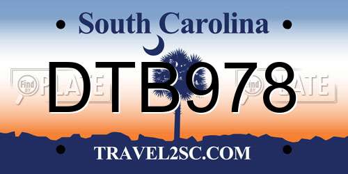 DTB978 South Carolina License Plate