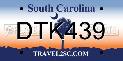 DTK439 South Carolina License Plate