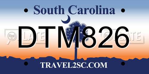 DTM826 South Carolina License Plate