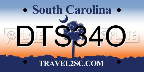 DTS34O South Carolina License Plate