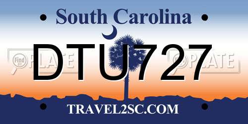 DTU727 South Carolina License Plate
