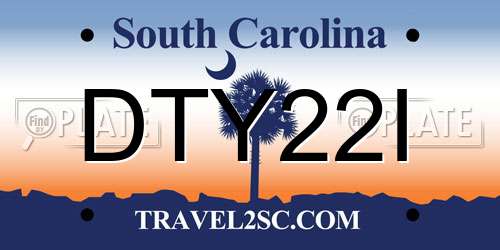 DTY22I South Carolina License Plate