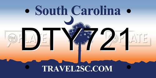 DTY721 South Carolina License Plate