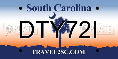 DTY72I South Carolina License Plate