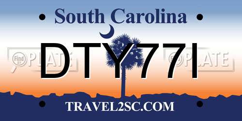 DTY77I South Carolina License Plate