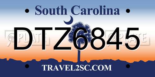DTZ6845 South Carolina License Plate