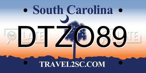 DTZO89 South Carolina License Plate