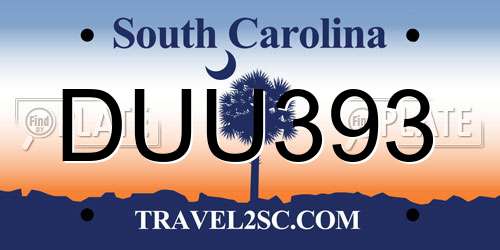 DUU393 South Carolina License Plate