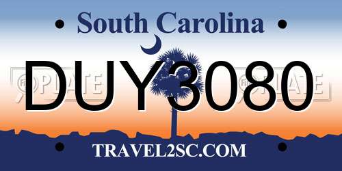 DUY3080 South Carolina License Plate