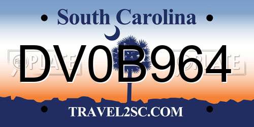 DV0B964 South Carolina License Plate