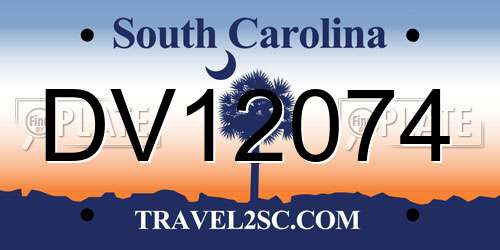 DV12074 South Carolina License Plate