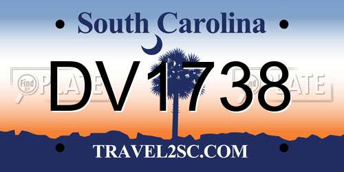 DV1738 South Carolina License Plate