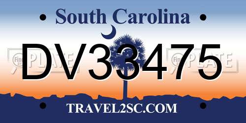 DV33475 South Carolina License Plate