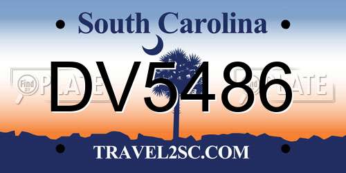 DV5486 South Carolina License Plate