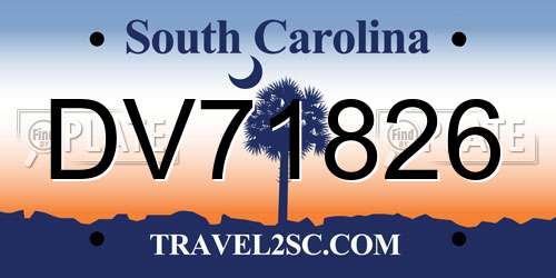 DV71826 South Carolina License Plate