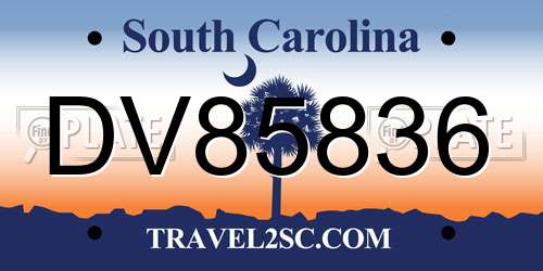DV85836 South Carolina License Plate