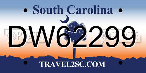 DW62299 South Carolina License Plate