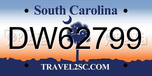 DW62799 South Carolina License Plate