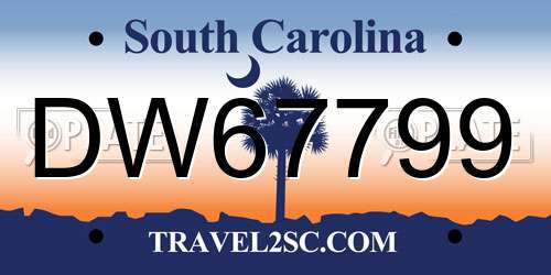 DW67799 South Carolina License Plate