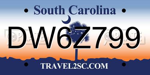 DW6Z799 South Carolina License Plate