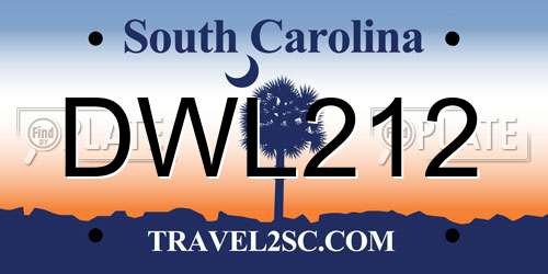 DWL212 South Carolina License Plate