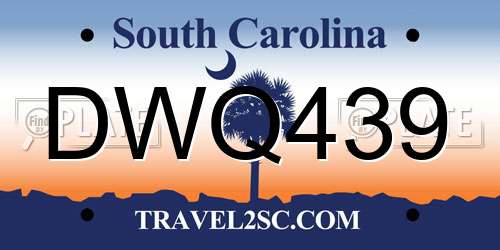 DWQ439 South Carolina License Plate